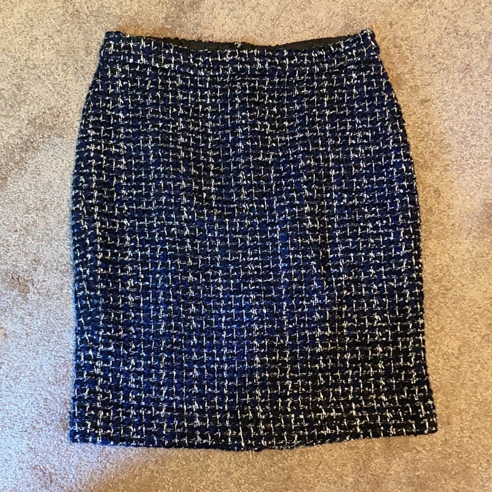 J Crew Pencil Skirt Blue, Black, and Silver Tweed